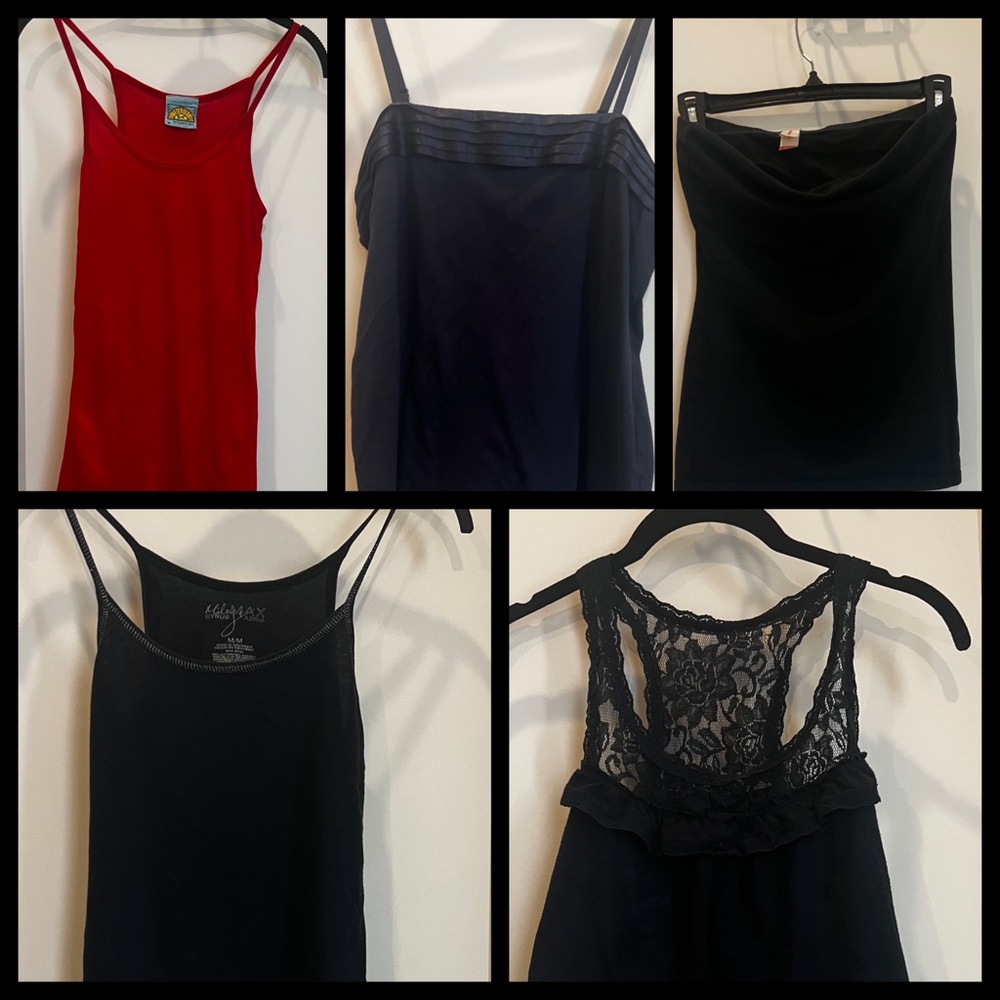 Bundle lot of 5 camisole layering strappy tanks size small, mixed brands